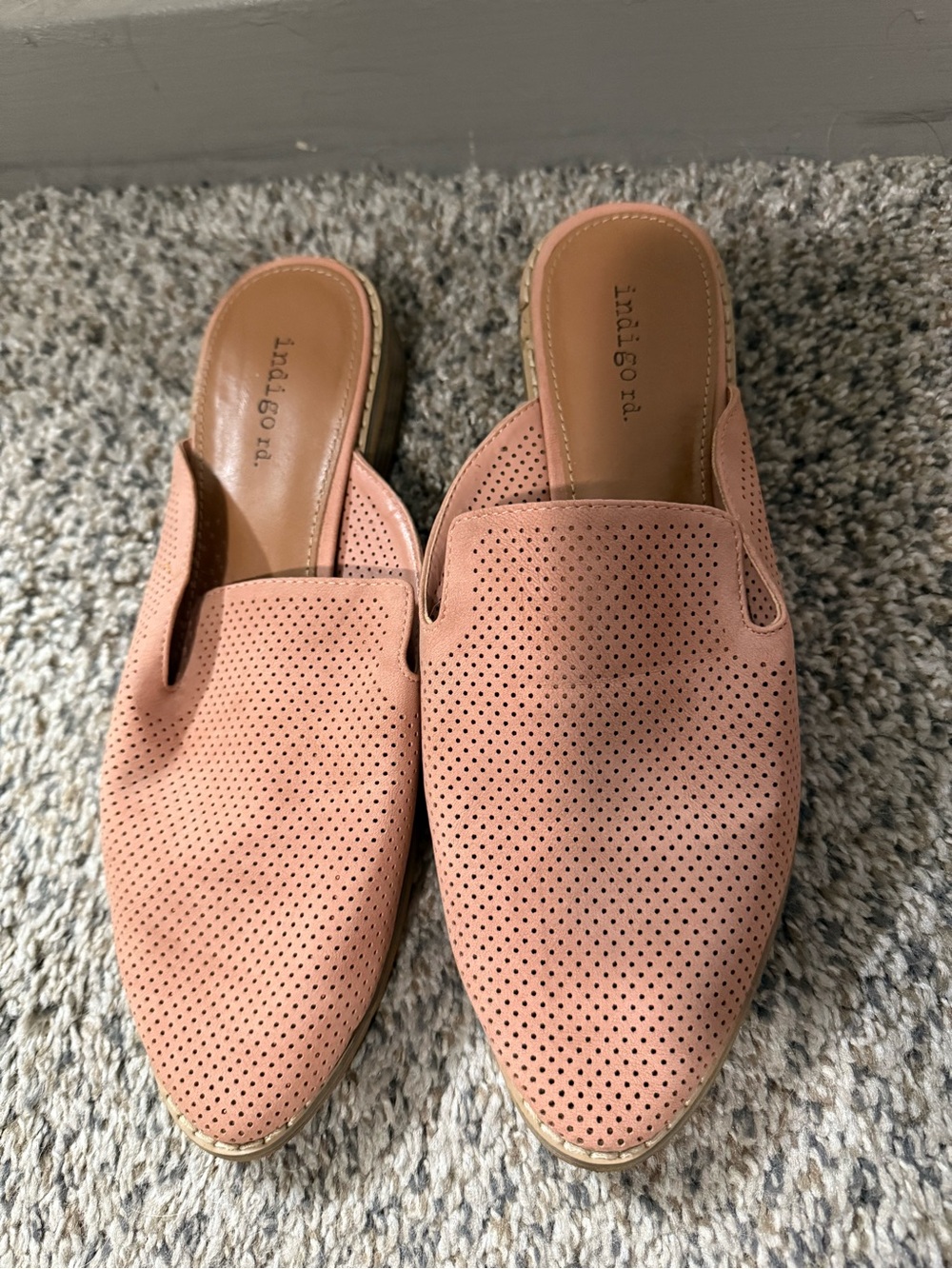 Indigo Perforated Blush Pink Backless Mules